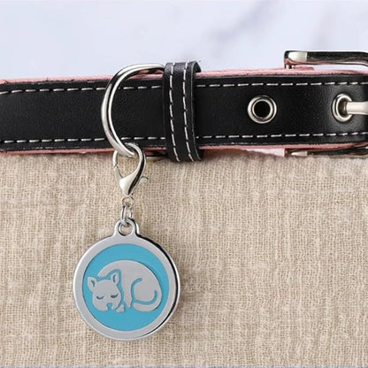 Personalized Pet ID Tags for Kittens and Cats - Custom cat Name tag and ID tag for Collar (Purple, Sleeping Cat Round-Small)