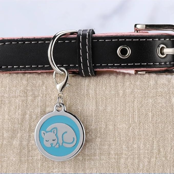 Personalized Pet ID Tags for Kittens and Cats - Custom cat Name tag and ID tag for Collar (Orange, Sleeping Cat Round-Small)