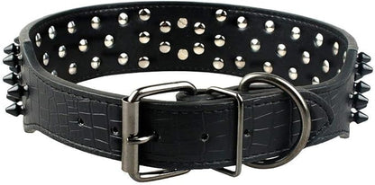 Serijoars Spiked Studded Dog Collar, PU Leather Dog Collar, Adjustable Pet Collars for Medium or Large Breed Pet (XL, Black2)