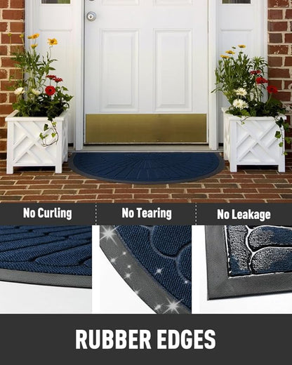 tchdio Semicircular Durable Rubber Doormat- Non Slip Front Door Mat for Outside Inside Entry, Navy Blue 24”x36”