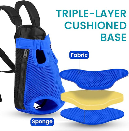 Dog Backpack Carrier, Pet Sling Front Backpack for Small Medium Dogs 10-16 Lbs, Legs Out, Adjustable Wearable Puppy Chest Travel Bag, Thick Straps & Cushion, Easy-Fit for Hiking/Walking/Camping