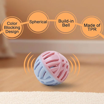 Rubber Cat Toy Balls with Inside Bell, Soft TPR Interactive Cat Ball Toys for Puppy Dogs and Kittens, Colorful Hollow Teeth Grinding Ball Interactive Sound Toy for Indoor Cats, 3 Pcs