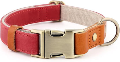 Plutus Pet Genuine Leather & Hemp Dog Collar – Adjustable Heavy Duty Pet Collar with Quick Release Metal Buckle, Soft & Stylish for Puppy and Small, Medium, Large Dogs (Red, M)