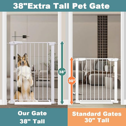 Fairy Baby 38" Extra Tall Baby Gate, 48.9"-54.3" Extra Wide Large Pet Gate, Metal Auto Close Child Gate Indoor, Pressure Mounted Dog Gate Safety Barrier Fence for Stairs Doorways No Climb, White