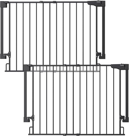 Cumbor 2 Pack 29.2-43" No Bottom Bar Baby Gate for Stairs, 2-in-1 Auto Close Dog Gate Indoor, Hardware Mounted Pet Gate for Doorways with Large Walk Thru Door, Child-Proof Safety Gate for Kids (Black)