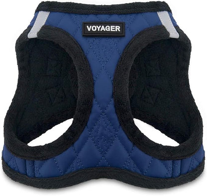 Best Pet Supplies - All Weather Plush, Reflective, No Pull Harness for Small, Medium Dogs, Cats - Secure with Hook & Loop Fastener, Buckle, Double D-Rings - Royal Blue Faux Leather, S