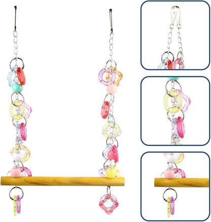FRCOLOR Pet Bird Swing Hanging Chewing Toy 7.87 Inch Wooden Parrot Stand for Cage and Garden Medium Small Parakeets Macaws Bird Play Rest