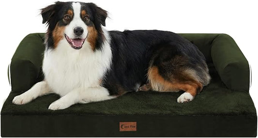 Orthopedic Dog Beds for Large Sized Dogs, Waterproof Egg Crate Foam Medium Dog Couch Beds for Crate 35x22Inch, Washable Pet Beds with Removable Cover and Nonskid Bottom, Olive Green