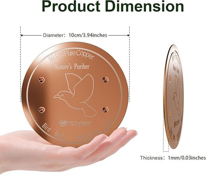 Upgraded Bird Bath Copper Disk, 0.8mm Reinforced 99.99% Pure Copper Cleaning Disk, 4-Point Support&Concave Base for Physical Safe Clean Water, Outdoor All-Season Fit Birdbaths&Bowls
