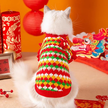 Small Dog Sweater, Knitted Tulip Cat Sweater, Warm Thick Holiday Puppy Clothes for Small Dog Girl,Cold Weather Outfit for Kitten Chihuahua Yorkie Teacup Dachshund Pug (Red, Large)