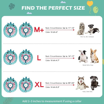 IEUUMLER Inflatable Recovery Dog Collar, Protective Donut Cone, Adjustable Soft Collar for Dog and Cat After Surgery Prevent from Biting & Scratching EU002 - Teal Dinosaur M+