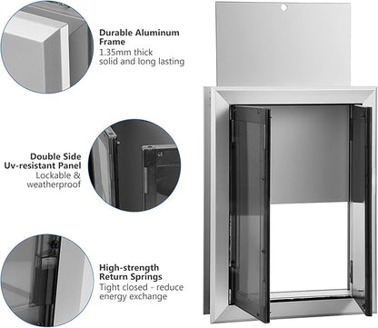 Large Dog Door, Aluminum Frame Doggy Door, Weatherproof Dogs Doors with Automatic Closing Double Panels for Energy Efficient, Heavy-Duty Doggie Doors for Large and Medium Dog Up to 120LBS