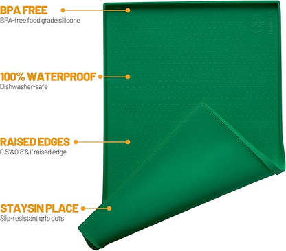 Hubulk Dog Feeding Mat,100% Waterproof Food Grade Silicone Pet Food and Water Bowl Placemat,Dishwasher, High Raised Edge to Prevent Spills,Nonslip Tray to Stop Messes on Floor（24"x16"x0.5",Hunter ）