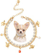 HOWWFALY Dog Collar and Cat Chain Necklace Stainless Steel Adjustable 18K Gold Heart-Shaped Rhinestone Necklace with Bell Accessory for Small Pets Cats Kitten Puppy