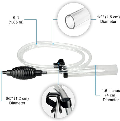 SunGrow Aquarium Maintenance Kit with Priming Bulb, 65-Inches, Easy to Use, Perfect for Small Fish Tanks, 2-Minutes to Assemble (Black, Gravel & Sand cleaner)