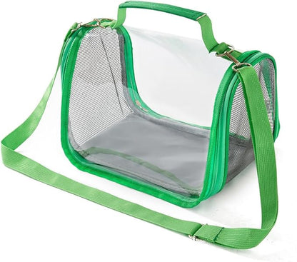 Reptile Small Animal Travel Carrier - Portable Ventilated Pet Carrier for Bearded Dragons, Lizards, Sugar Gliders, Hedgehogs, Rats, Birds, Guinea Pigs etc | Escape-Proof, Breathable Mesh (Green)