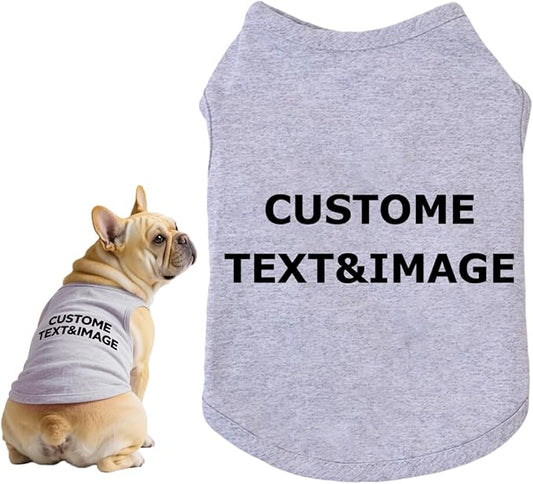 Custom Dog Shirt,Personalized Pet Apparel with Name Text Photo Image,Lightweight Breathable Puppy Kitten Cotton Vest for Small Medium Large Dogs Cats,Puppy Gift (Gray, Medium)