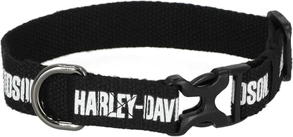 Harley-Davidson Cotton Webbing H-D Text Adjustable Pet Collar – Black/White (M)