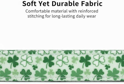 XS Dog Collar for St. Patrick's Day, Cute Dog Collar with Green Clover for Puppy, Extra Small & Small Dogs, Adjustable Puppy Collar with Soft Fabric and Quick Release Buckle