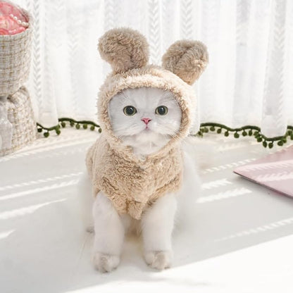 Selena Cat Bunny Ears Costume Cute Dog Kitten Hoodies Sweater Rabbit Ears Puppy Pet Apparel (X-Large,Beige)