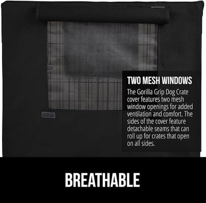 GORILLA GRIP Dog Crate Covers Compatible with Amazon Basics Dog Crates, All Sides Open, Privacy Cover Fits 48" Wire Kennel, Breathable Mesh Windows, Light Reducing Puppy Training Cage Topper, Black