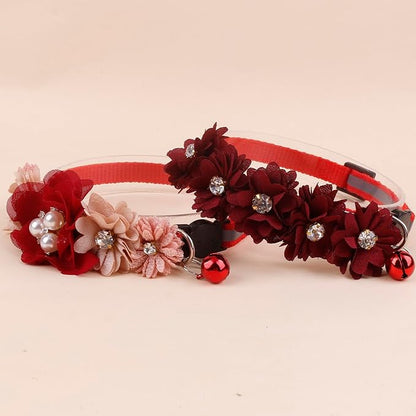 2 Pack Cat Collar Pink Floral with Bell and Removable Flower Bowtie Breakaway Adjustable Cat Collar for Girl Kitten Puppy Small Cats Dogs Daily Decoration (XQ102-3)