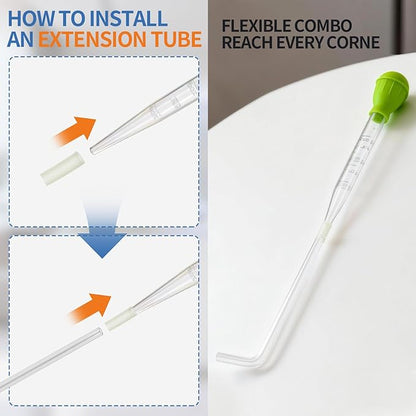 Extra Long Aquarium Coral Feeder Tool with Extension Tube, Deep Tank Fish Feeding Pipette, Long Pipette for Coral and Fish Feeding,Reef Tank Maintenance Accessories（17.7in&11.4in）