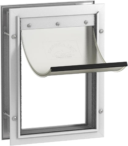 Hakuna Pets Deluxe Aluminum Pet, Cat and Dog Door with 2-Way Locking Panel for Screens, Doors and Walls up to 2.8" Thick, Medium, White