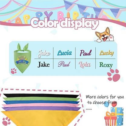Personalized Dog Birthday Bandana, Happy Birthday Scarf with Embroidered Name,Dog Girl Boy Birthday Party Supplies Triangle Bibs,Gift for Medium Large Dogs Pets