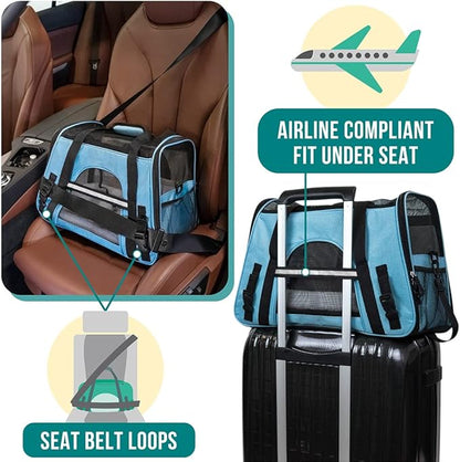 PetAmi Airline Approved Pet Carrier for Cat, Soft Sided Dog Carrier for Small Dogs, Cat Travel Supplies Accessories for Indoor Cats, Ventilated Pet Carrying Bag Medium Large Kitten Puppy, Large Blue