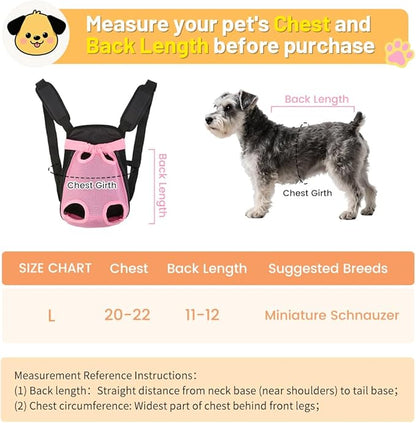Inspack Dog Backpack Carrier/Cat Carrier, Adjustable Pet Front Carriers Travel Bag for Puppy Medium Dogs, Legs Out, Soft Ventilated Doggie Chest Carry Backpacks for Hiking/Camping, 7-11 lbs, Pink