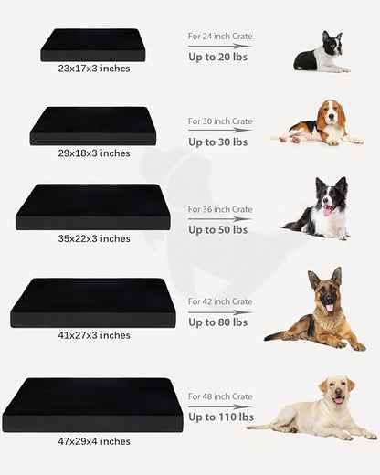 KSIIA Orthopedic Dog Bed Crate Waterproof Pet Mats for Extra Large Dogs Deluxe Plush Washable Pet Bed with Egg Crate Foam & Removable Cover, 47 x 29 Inch, Black