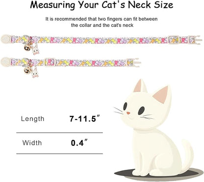 2 Pack Easter Cat Collars - Pastel Bunny&Egg Print Breakaway Easter Cat Collar with Bell & Bunny Pendant, Adjustable Cute Spring Holiday Kitten Collars for Boy Girl Cats