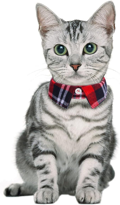 Faleela 2 Pack/Set Cat Collar with Cute Bow Tie and Bell,Breakaway Plaid Shirt Collar for Kitty Adjustable Safety