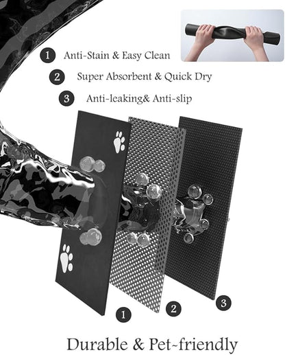 Pet Feeding Mat-Absorbent Dog Mat for Food and Water Bowl-No Stains Quick Dry Water Dispenser Mat-Dog Accessories Pet Supplies-Bowl for Messy Drinkers（Black,12"x19"