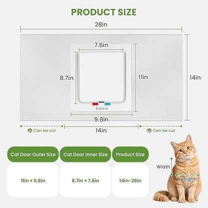 Cat Door for Window, 4 Locking Modes for Safety Cat Window Door, Fits 14"-28" Width Window, Durable Weatherproof design Cat Door, Magnetic Closure, Wider View, Pet Door With Safe & Comfortable for Cat