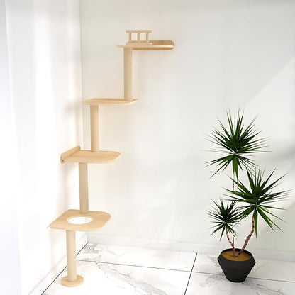 Wall-Mounted Tall Cat Tree Cat Scratching Post, Space Saving Floor to Ceiling Cat Tower, Natural Wood Wall Shelves, Corner cat Jumping Platform cat Bed,Suitable for Large Cats-63