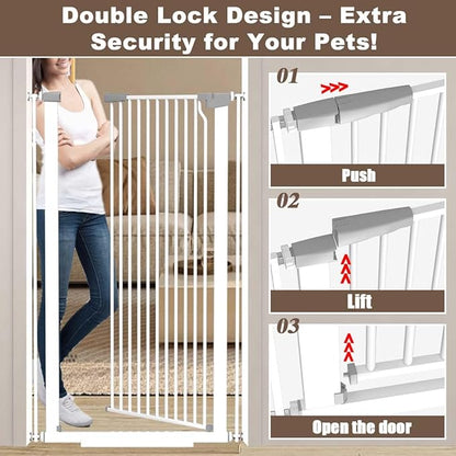 Fairy Baby 51.18" Extra Tall Cat Gate for Doorway, Adjustable 29.5"-32.6" Wide Pressure Mounted Dog Gate Indoor for Stairs, Child Safety Gate Metal Auto Close Baby Gate for Pet Kid Walk Through, White