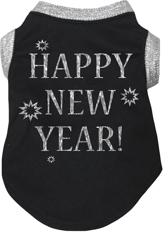 Petitebella Bling Happy New Year Puppy Dog Shirt (Black/Sliver, XXX-Large)
