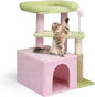 VINGLI Cat Tree, 27 inch Small Cat Tower with Scratching Post and Pad, Cat Condo for Indoor Kittens Padded Top Bed, Cats Indoor Activity Center (Pink & Green)