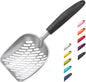 WePet Cat Litter Scoop, Aluminum Alloy Sifter, Kitty Metal Scooper, Deep Shovel with Diagonal Sifting Hole, Long Handle, Kitten Poop Lifter for Litter Box, Large Size, Black Handle