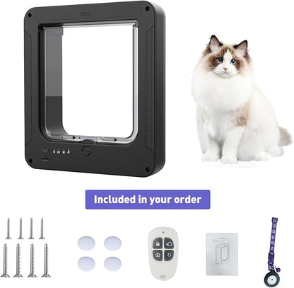 Smart Cat Door for Interior & Exterior Doors, Inter Frame Size 8.34" x 7.83", Microchip Kitten Door with 3 RFID Collar Sensor Keys, Electronic Activated Opening Pets Cats Flap for Windows, Walls