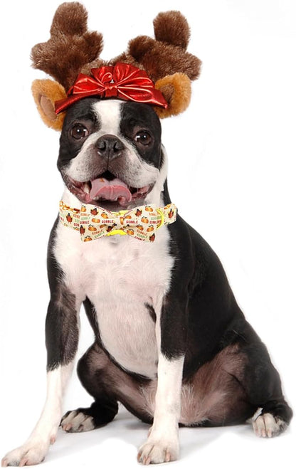 Dog Collar, Thanksgiving Turkey Pet Collar Bow Holiday Girl Boy Bow Puppy Collar Adjustable Dog Collars for Medium Dogs