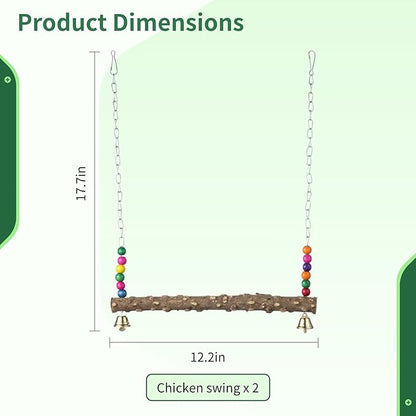 2PCS Chicken Bird Swings - Natural Wooden Swing Toys with Wooden Stands for Chickens, Hens & Parrots