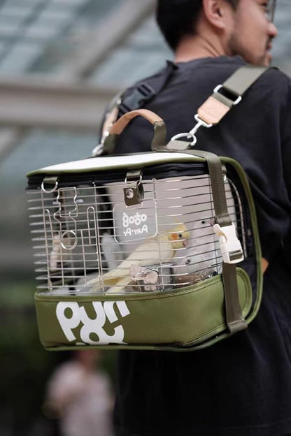 Bird Carrier Travel Cage 12in Small Bird Cage 4 in 1 Bird Backpack with Perch Parakeet Cage Durable Stainless Steel Frame Breathable & Portable, for Green Cheek, Cockatiel, Parrot