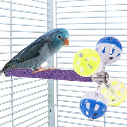 Perch Toy with Rotating Balls Suit for Small and Medium Birds, Budgies, Budgerigars, Parakeets, Parrots, Cockatiels, Parrotlets, Lovebirds, Ringnecks, Conures (Natural Pepper Wood, Purple/Yellow)