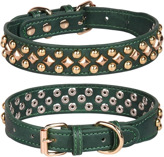 Spiked Dog Collar Soft Pu Leather Mushrooms Rivet Spike Studded Puppy Adjustable Pet Collars for Small Breeds (L, Green3)