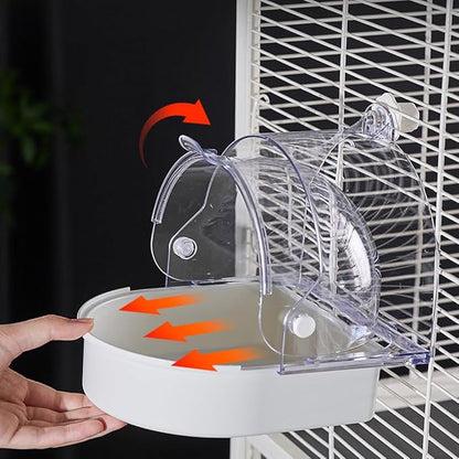 Hanging Brid Bath with Feeder for Cage, 3 in 1 Multifunction Bird Bath/Bowl/House, Bird Cage Accessories Suitable for Small to Medium Birds, Like Lovebirds, Finches, Parakeets, Mannikin