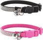 Pack of 2 Rhinestone Cat Collar Breakaway with Bell Safety Buckle, Adjustable Diamond Girl Boy Kitty Cute Comfy Collar for Kitten Tiny Little Pets Rabbits, 6"-9" Extra Small