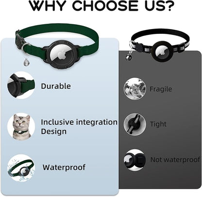 AirTag Cat Collars, Stretchy Collar with Apple AirTag Holder and Bell, Breakaway Ultra Design Elastic GPS Tracking Collars for Cats and Puppies, (7.5-12.5 Inch), Forest Green